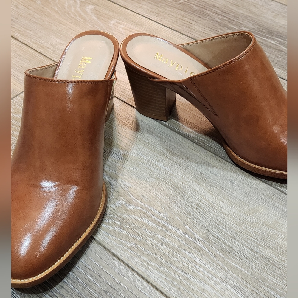 Maypie Women's Cognac Mules Size 9 - Picture 4 of 8